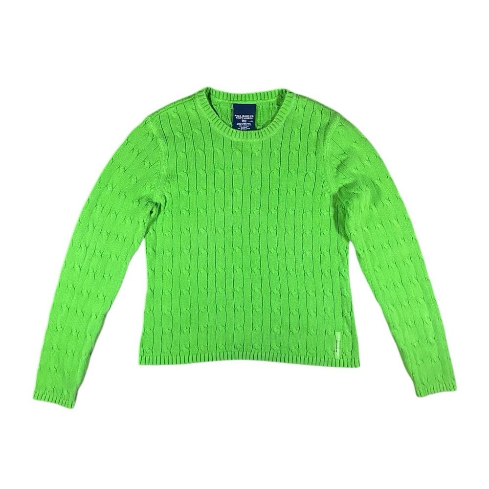 Vintage 90s Polo Ralph Lauren Lime Green Cable Knit Sweater - L